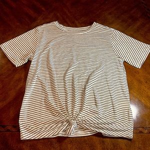 White with green striped tee shirt